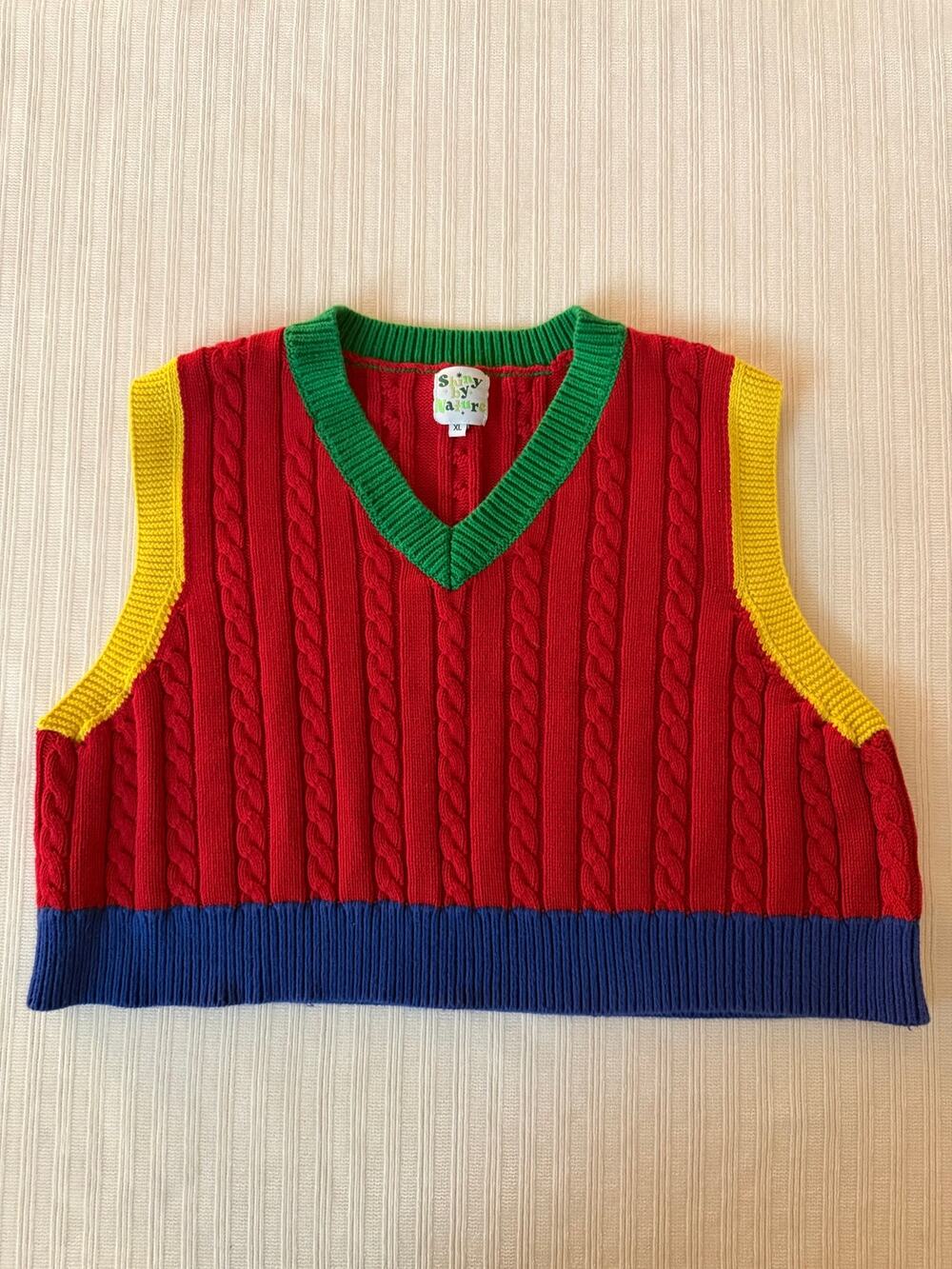 Shiny By Nature Primary Colorblock Cable Knit Sweater Vest Size XL